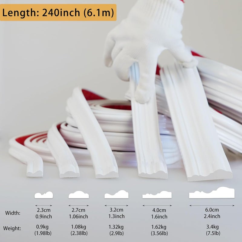 Hungbak 240"L x 2.4"W Peel and Stick Chair Rail Panel Molding, Pre-Primed Trim for Home Decoration & Wall Protection - Image 2